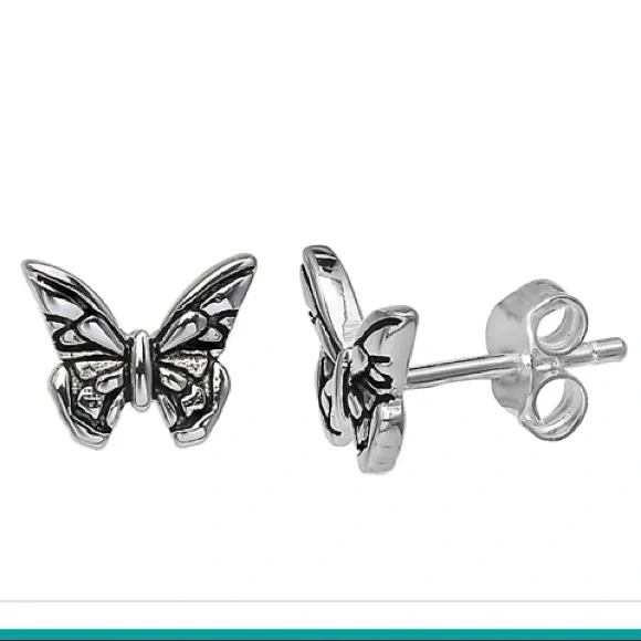 STERLING SILVER Butterfly stud earrings - Picture 2 of 5